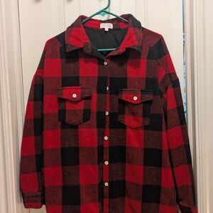 Pink Lily Red and Black Checkered Shirt
